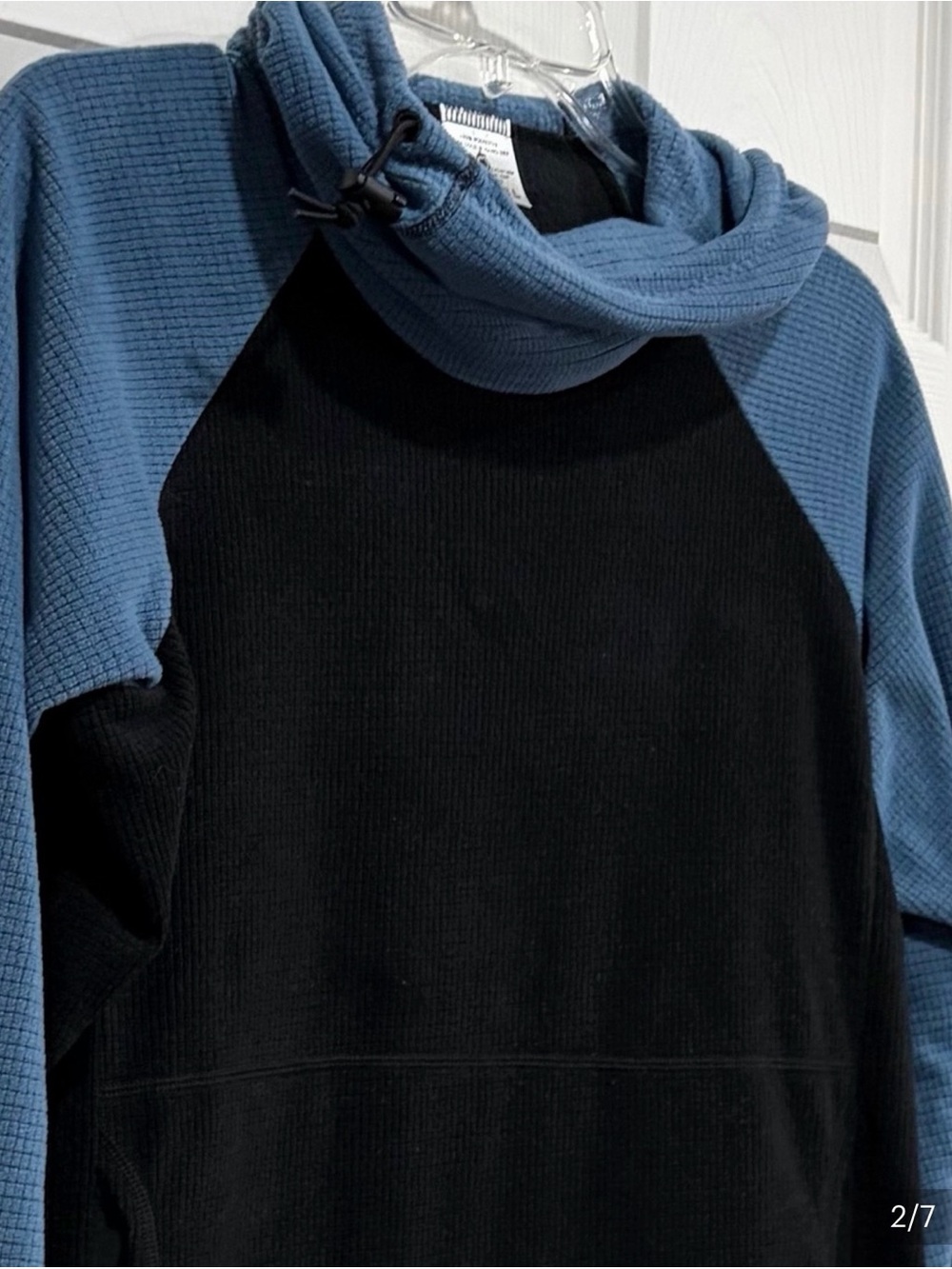 Melanzana Women’s Large Micro Grid Hoodie Blue Black Jacket GUC Microgrid